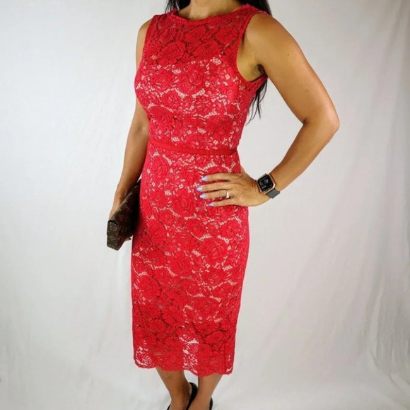 Nha Khanh Red Anna Lace Midi Dress $625 - Picture 7 of 13